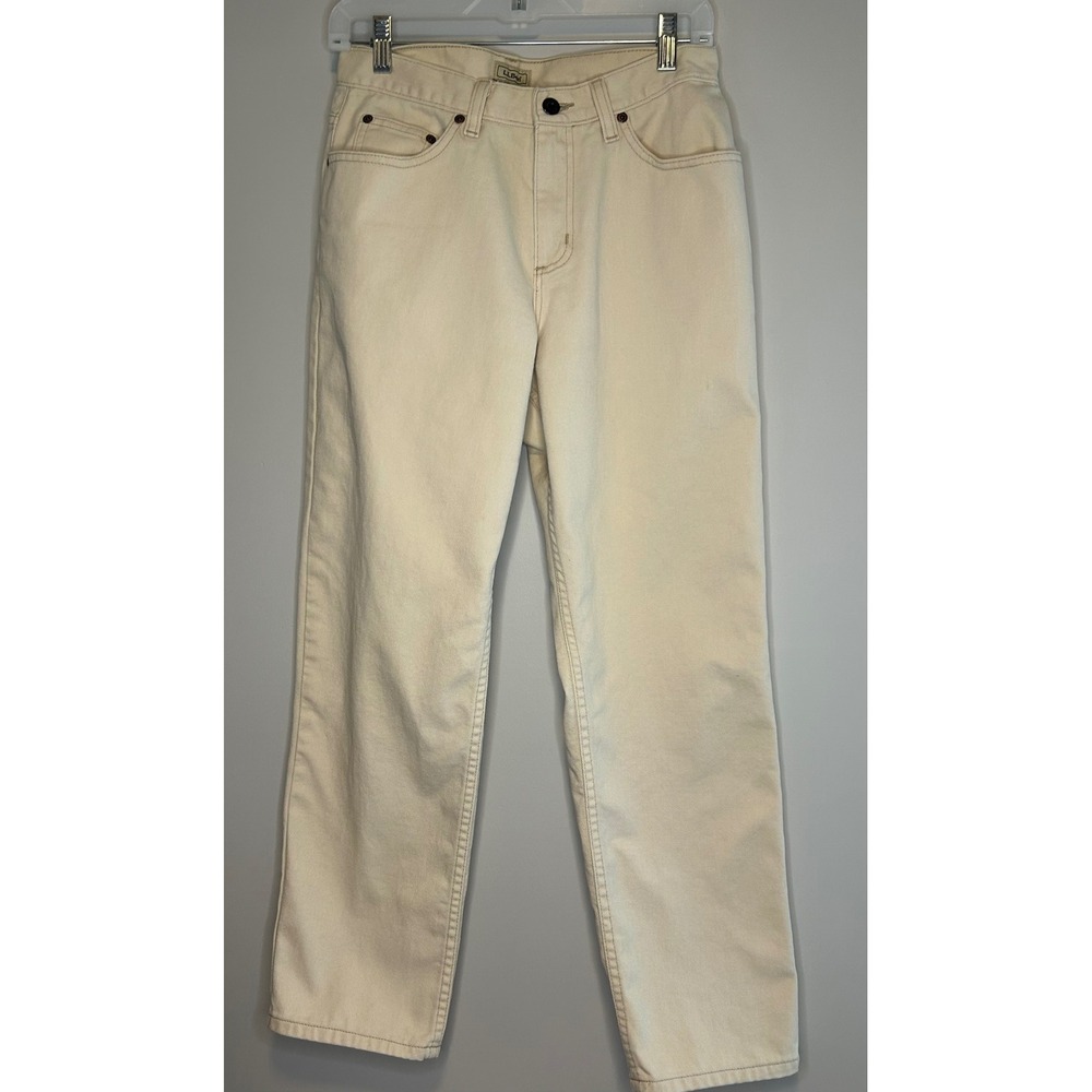 L L Bean Womens Cream Cotton Straight Leg Jeans Size 8 Petitie Classic‎ Denim